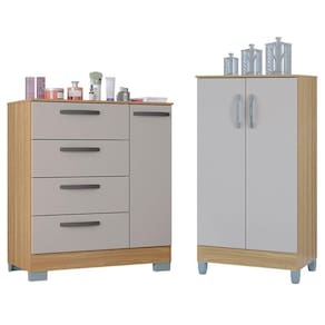 Cômoda 868 4 Gavetas e 1 Porta com Armário Multiuso 2 Portas Pequeno Damasco Off White - Poquema