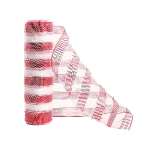 Tela Decorativa Fita Natal Malha Tule Listras Vermelho e Branco 26cm x 5 metros – Magizi