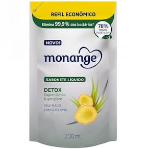 Sabonete Líquido Monange Detox Capim Limão e Gengibre Refil 200ml