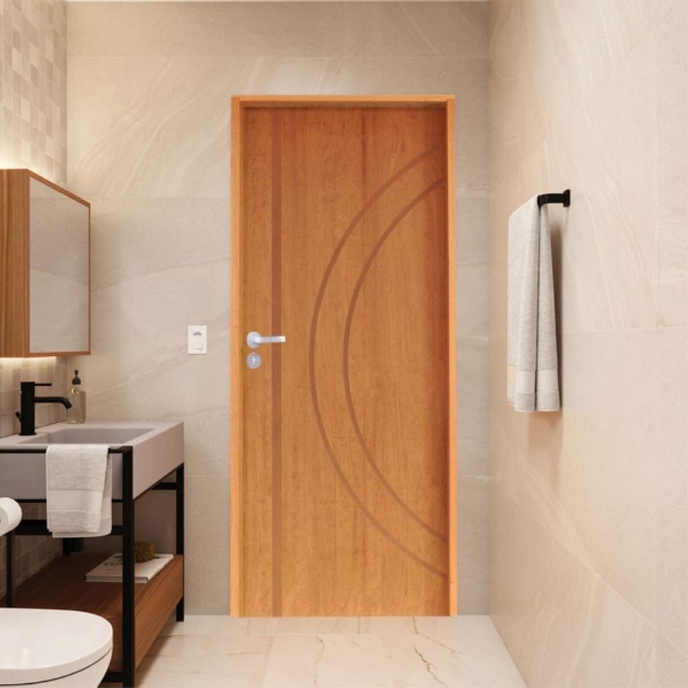 Porta Lisa Padrão Imbuia Concept 10 Batente Ecológico 09 Fechadura Stilo Wc 72 X 2,10 e Natural