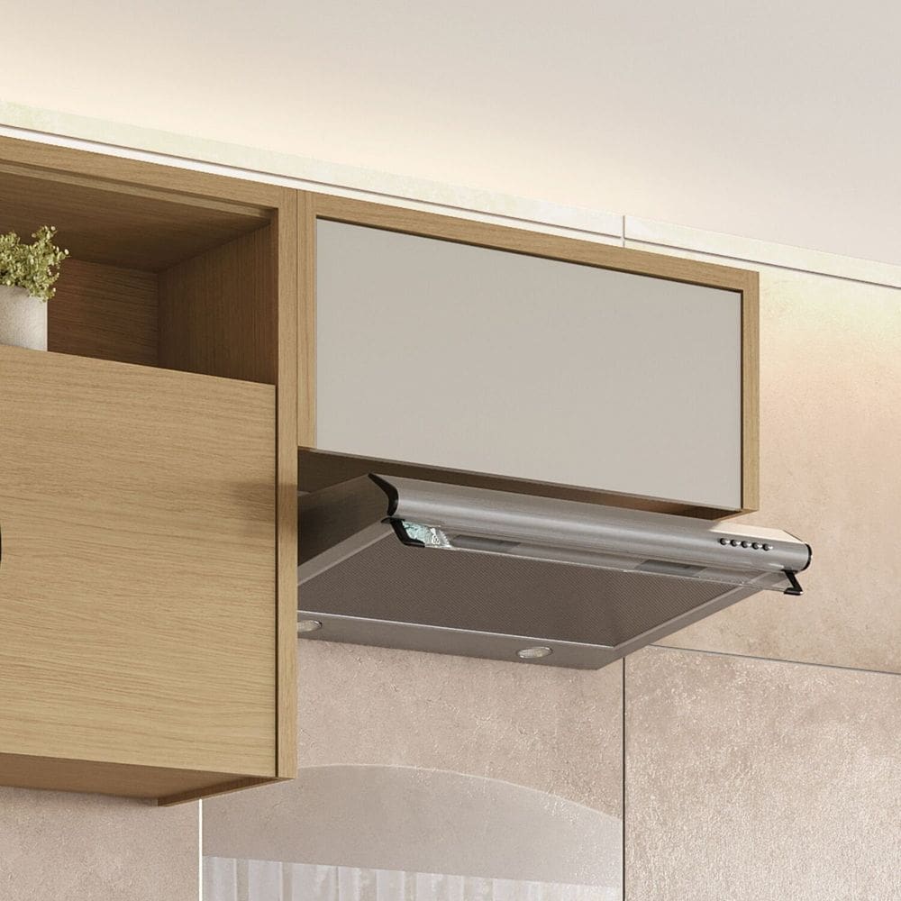 Armaério Aéreo Geladeira 1 Porta Basculante Condessa 80cm 100% Mdf Carvalho/Greige