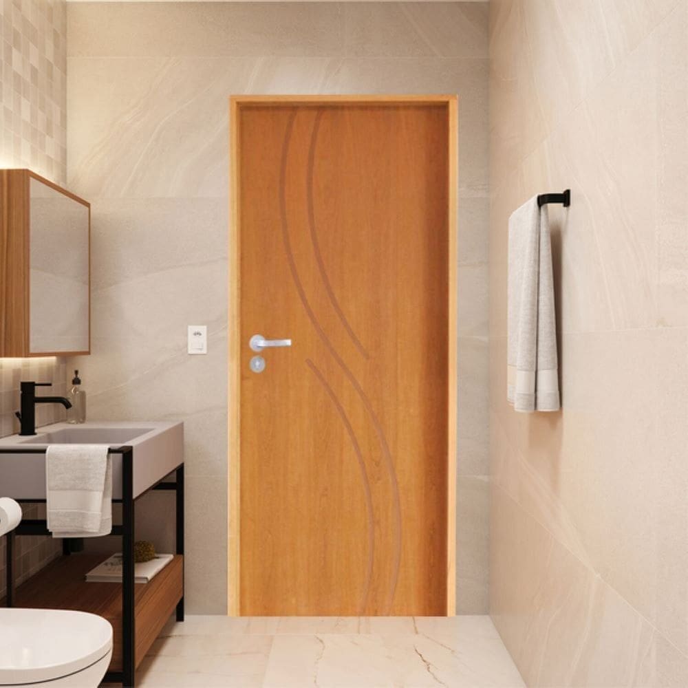 Porta Lisa Padrão Imbuia Concept 9 Batente Ecológico 09 Fechadura Stilo Wc 82 X 2,10 e Natural