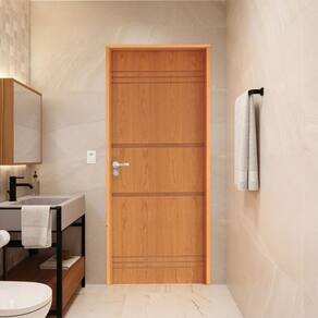 Porta Lisa Padrão Imbuia Belíssima 7 Batente Ecológico 11 Fechadura Stilo Wc 72 X 2,10 D Natural