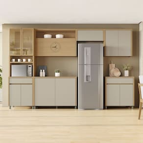 Cozinha Completa 6 Peças 12 Portas 2 Gavetas Condessa 350cm 100% Mdf Carvalho/Greige