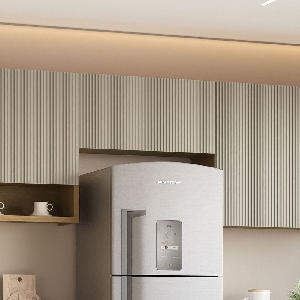 Armaério Aéreo Geladeira 1 Porta Basculante Simone Mendes 80cm 100% Mdf Carvalho/Greige