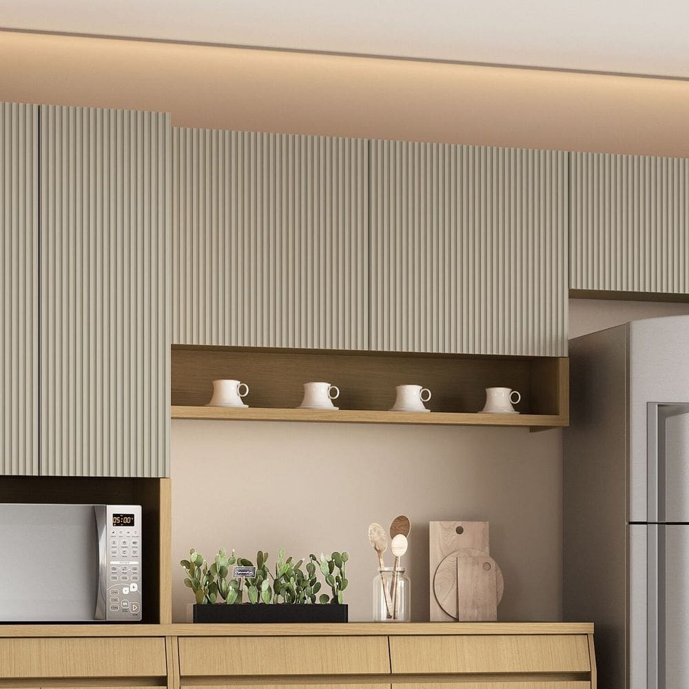 Armário Aéreo 2 Portas Simone Mendes 120cm 100% Mdf Carvalho/Greige