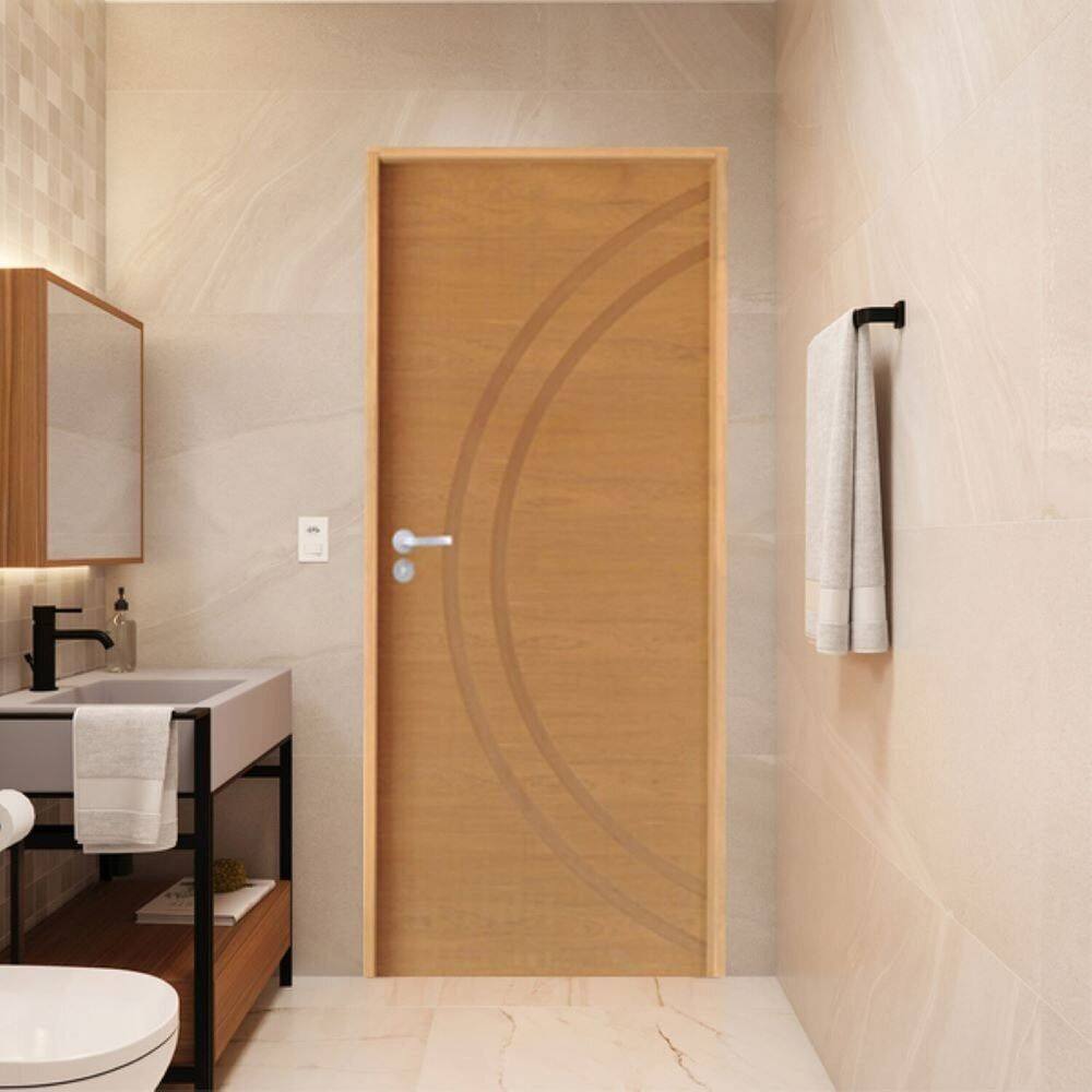 Porta Lisa Padrão Imbuia Concept 11 Batente Ecológico 14 Fechadura Stilo Wc 82 X 2,10 e Natural