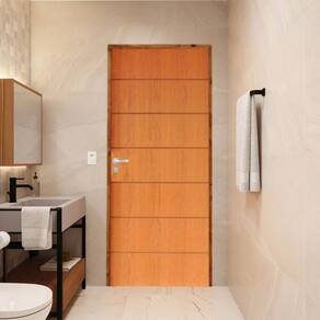 Porta Lisa Padrão Imbuia Belíssima 2 Batente Ecológico 14 Fechadura Stilo Wc 72 X 2,10 e Natural