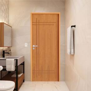 Porta Lisa Padrão Imbuia Belíssima 9 Batente Ecológico 14 Fechadura Stilo Wc 72 X 2,10 e Natural