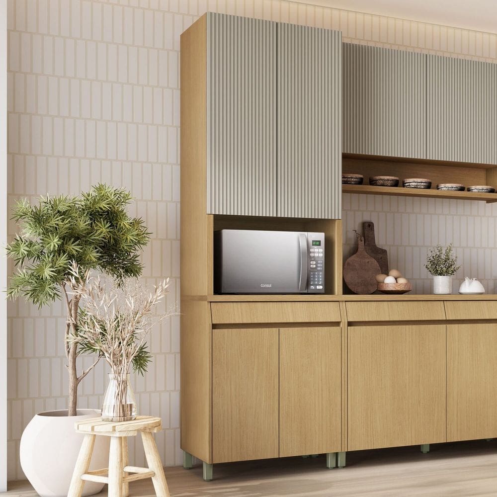 Paneleiro 4 Portas 1 Gaveta Simone Mendes 100% Mdf Carvalho/Greige