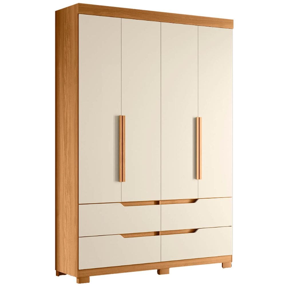Guarda Roupa Doble Solteiro 4 Portas 4 Gavetas Albatroz Cor Cinamomo Off White