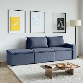 Sofá Modular 1 Módulo Direito 1 Módulo Central 1 Puff Zen Cabecasa Madeiramadeira Azul Sereno
