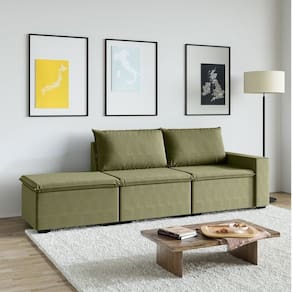 Sofá Modular 1 Módulo Direito 1 Módulo Central 1 Puff Zen Cabecasa Madeiramadeira Verde Salvia