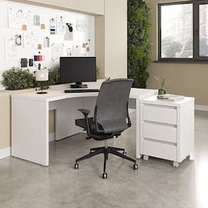 Mesa de Escritório em L 135cm com Gaveteiro com Rodízio Ficus Cabecasa Madeiramadeira Branco