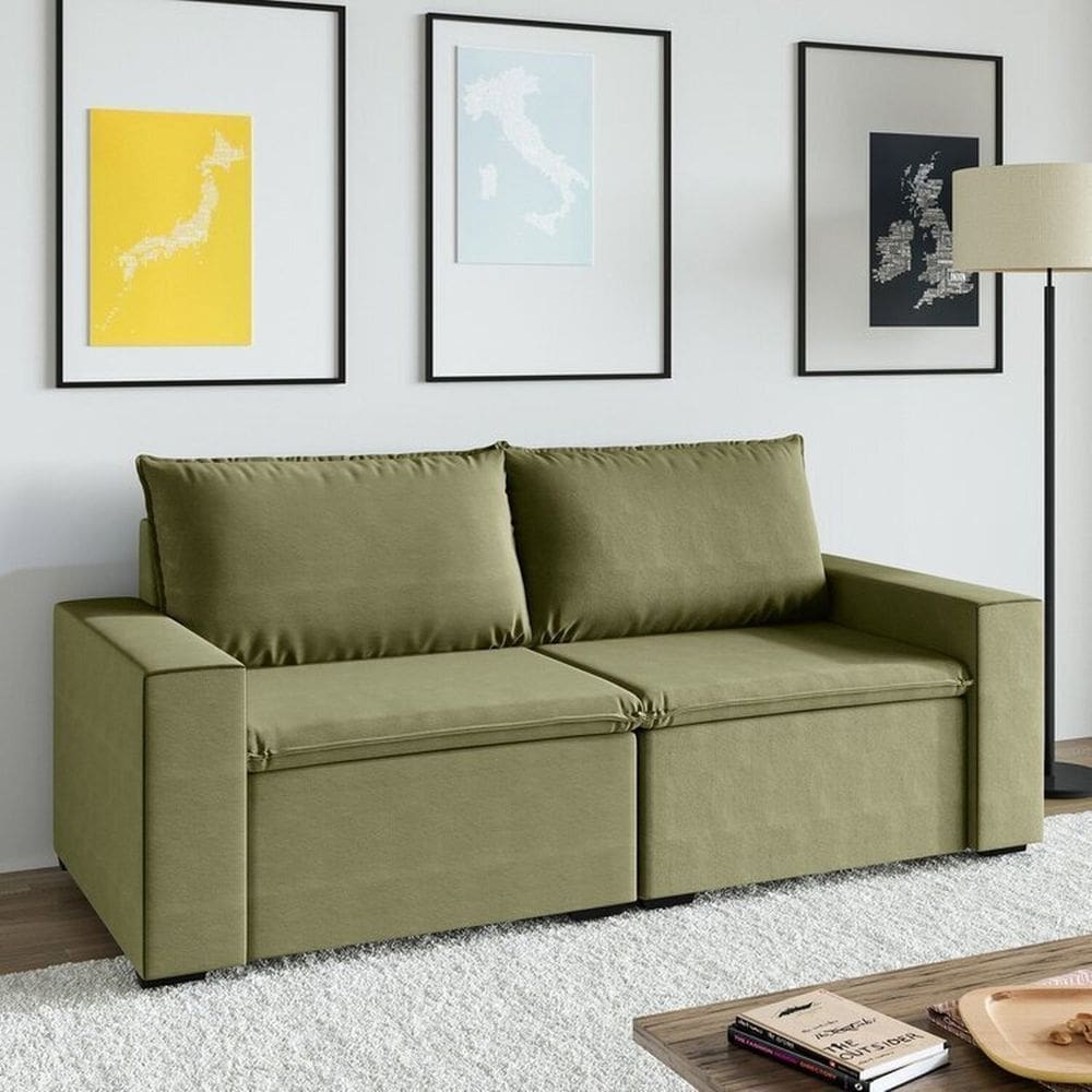 Sofá Modular 1 Módulo Esquerdo 1 Módulo Direito Zen Cabecasa Madeiramadeira Verde Salvia