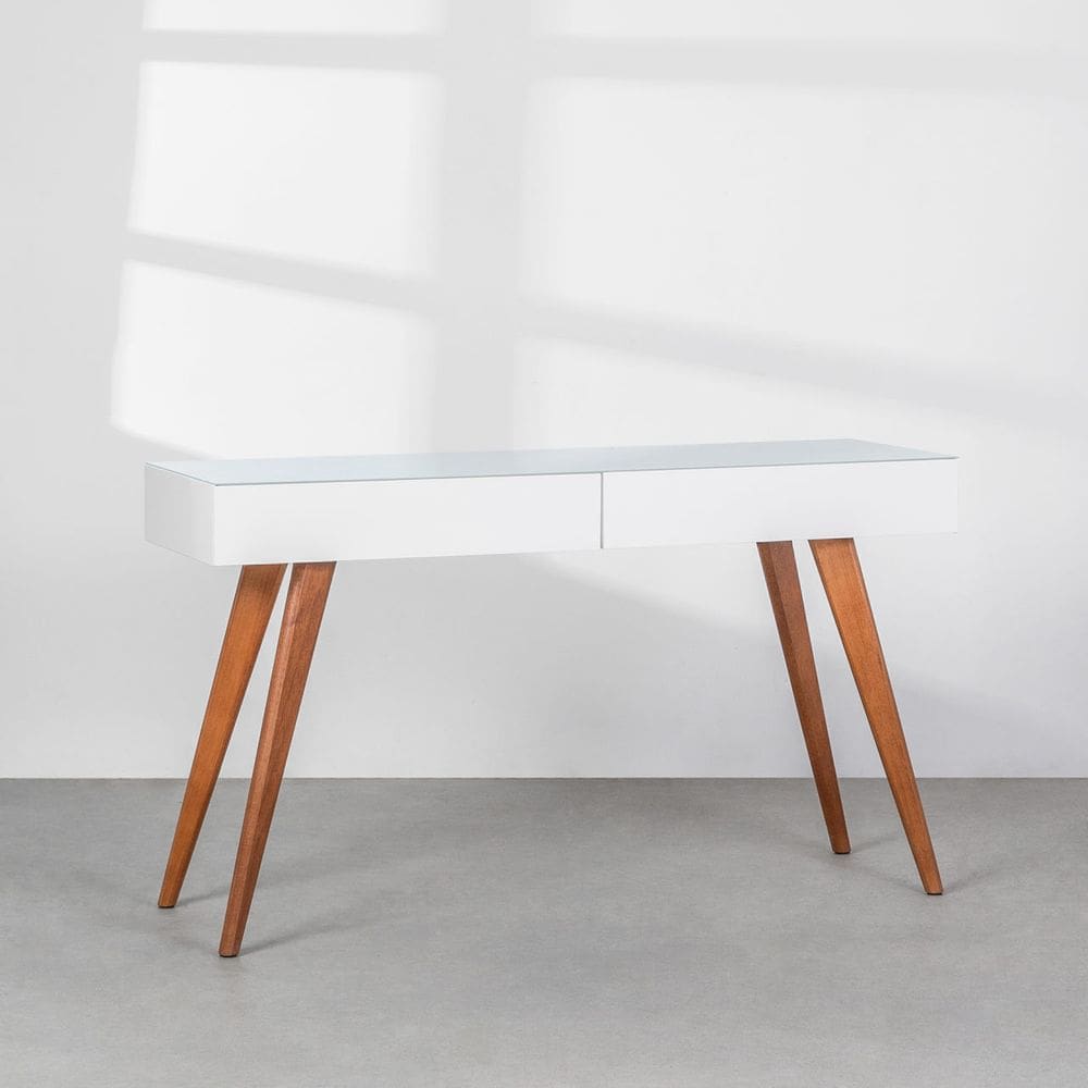 Aparador Square 2 gavetas Tampo Vidro Off White - 1,35mx 41,5cm - Off White