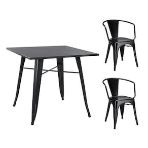 Conjunto mesa Tolix 80 cm + 2 cadeiras Tolix com Braço - Preto