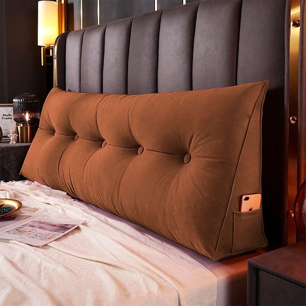 Almofada Para Cabeceira Encosto Apoio Lombar Spot 140cm Com Porta Celular Veludo - Desk Design Cor Terracota
