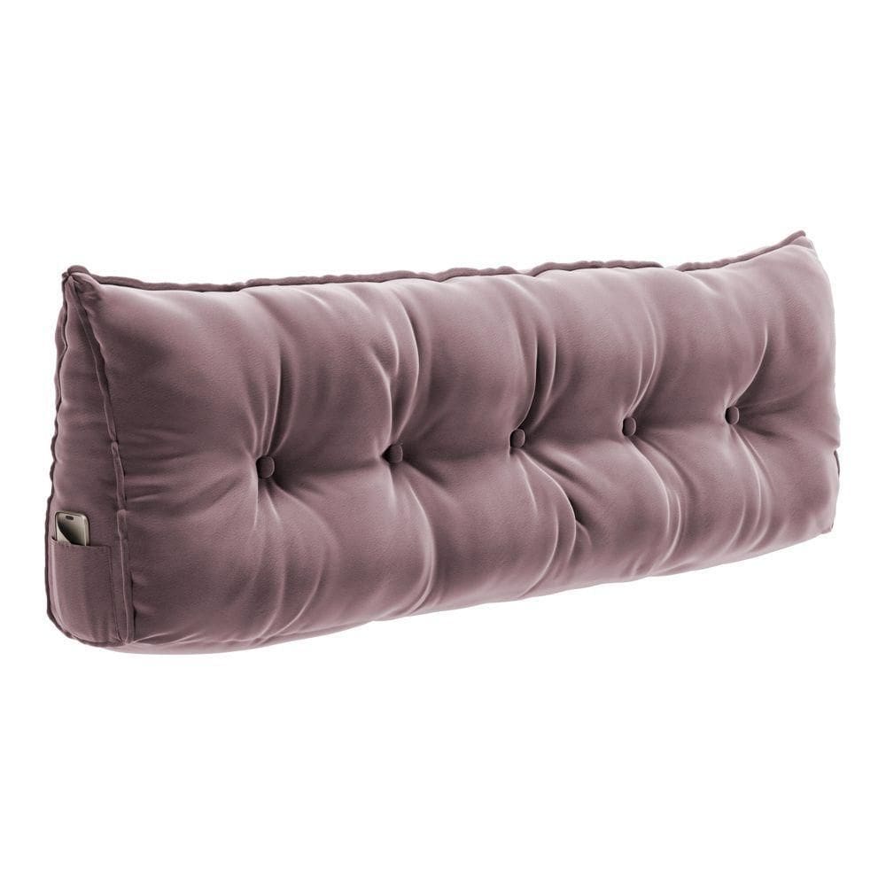 Almofada Para Cabeceira Encosto Apoio Lombar Spot 195cm Com Porta Celular Veludo - Desk Design Cor Rosê