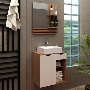 Kit para Banheiro com Espelheira Amêndoa Branco Tecno Mobili