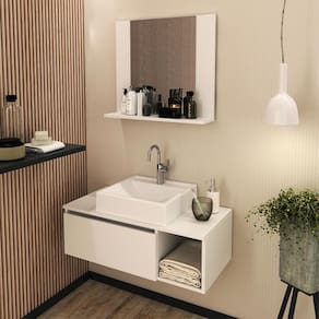 Kit Lavabo Suspenso com Cuba e Espelho Branco Tecno Mobili