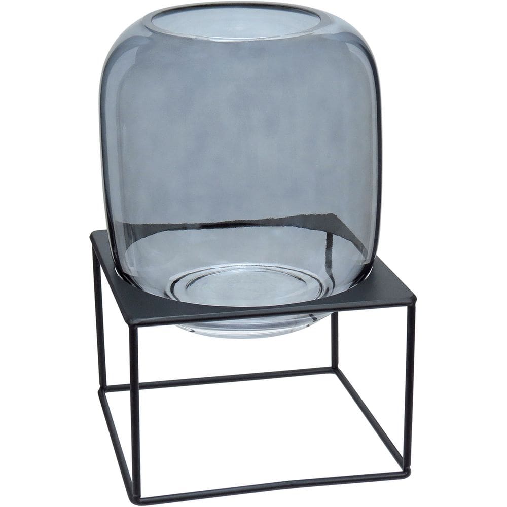 Vaso Vidro Fume Com Suporte Metal