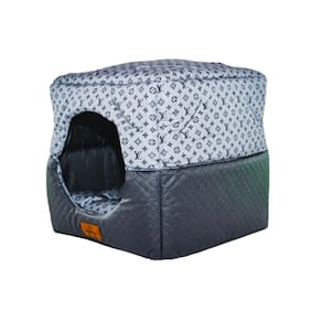Cama para Cachorro Toca Quadrada em Corino + Poliéster Azul LV Grande (GG) 55 x 55 x 55 cm
