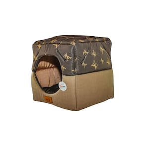 Cama para Cachorro Toca Quadrada em Corino + Poliéster Marrom Claro LV Pequena (P) 35 x 35 x 35 cm