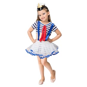 Fantasia Marinheira Infantil Capitã Comandante Uniforme Profissões Feminina Festa de Aniversário Bloquinho Carnaval