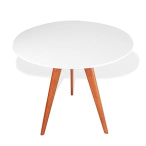 Mesa de Jantar Redonda Base Tripé em Madeira Maciça - 80 Cm Branco