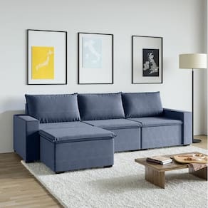 Sofá Modular 1 Módulo Direito 1 Módulo Central 1 Módulo Esquerdo 1 Puff Zen Cabecasa Madeiramadeira Azul Sereno