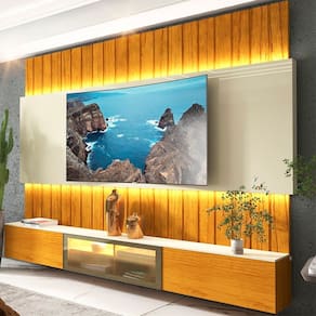 Estante Home para Tv até 85 Polegadas com Led 230cm Soberano Reflecta Naturale/Off White