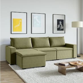 Sofá Modular 1 Módulo Direito 1 Módulo Central 1 Módulo Esquerdo 1 Puff Zen Cabecasa Madeiramadeira Verde Salvia