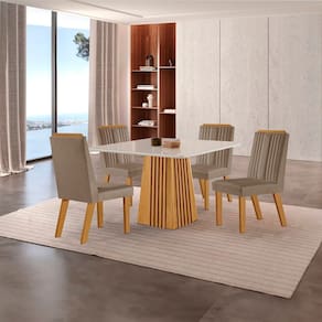 Conjunto de Jantar Mesa Áustria 0,90x0,90 Tampo Mdf/vidro com 4 Cadeiras Florença Yescasa Castanho Cinamomo/Capuccino/Off White