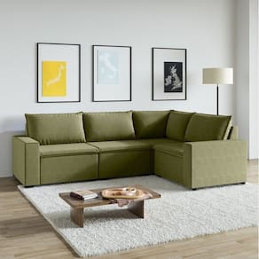 Sofá Modular de Canto 4 Módulos Zen Cabecasa Madeiramadeira Verde Salvia