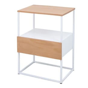 Mesinha Lucy 1 Gaveta Cabeceira Apoio Lateral Cama Sofa Branco/Damasco