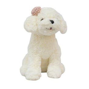 Cachorro Branco Sentado Laço 28Cm - Pelúcia