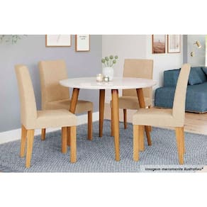 Sala de Jantar Completa DanI c/ Tampo Madeirado c/ Vidro 110cm e 4 Cadeiras Maia Cinamomo/Suede Gengibre Bege - Cimol