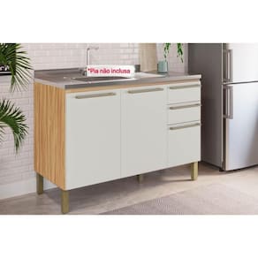 Balcão de Cozinha Modulado p/ Pia Nápoli Prime 3 Portas e 2 Gavetas s/Tampo 120cm Amendoa/Off White - Ronipa
