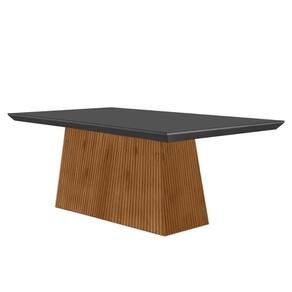 Mesa p/ Cozinha Luna c/ Tampo 180x90cm Flex Madeirado Vidro Canto Curvo - Imbuia/Ripado 3D/Grafite - Rufato
