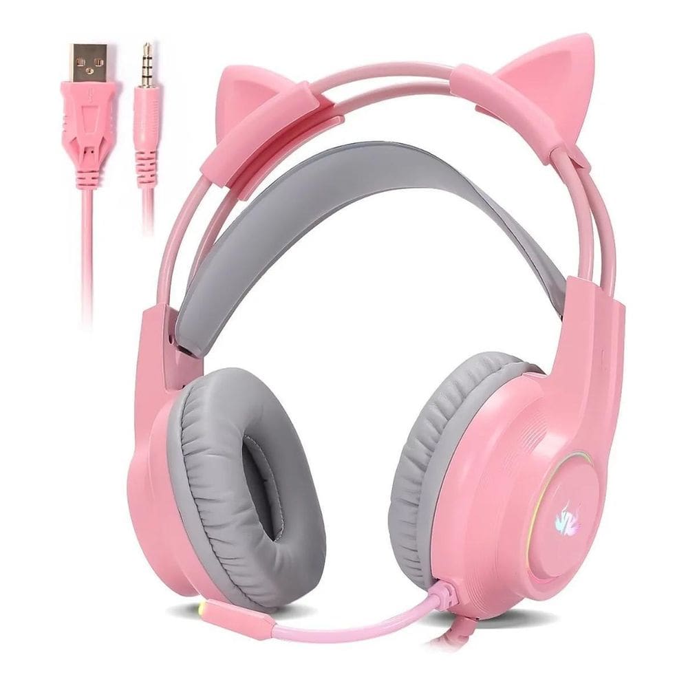 Fone Headset Gamer Led Orelhas Gato Ps4 Xbox Pc Celular Rosa
