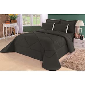 Kit Edredom + Lençol Dupla Face Casal Queen 6 Pçs Preto
