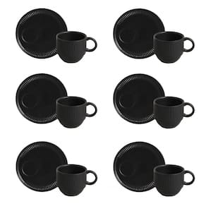 Conjunto de Xícara de Chá Empilhável com Pires 06 Peças Linhas Preto Matte Porto Brasil
