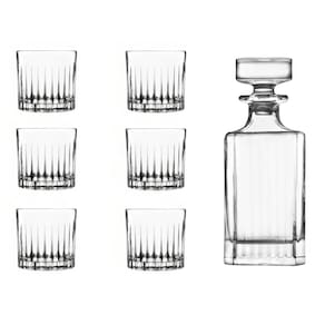 Conjunto de Copos de Cristal para Whisky 6 Peças 310 ml + 01 Garrafa de Cristal 750 ml Biona Oxford