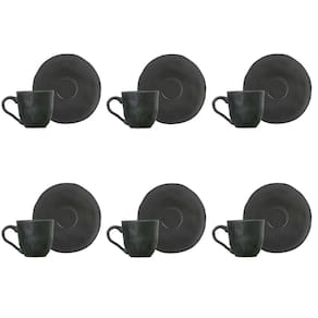 Conjunto de Xícara de Cafezinho com Pires 06 Peças Orgânico Preto Matte Porto Brasil