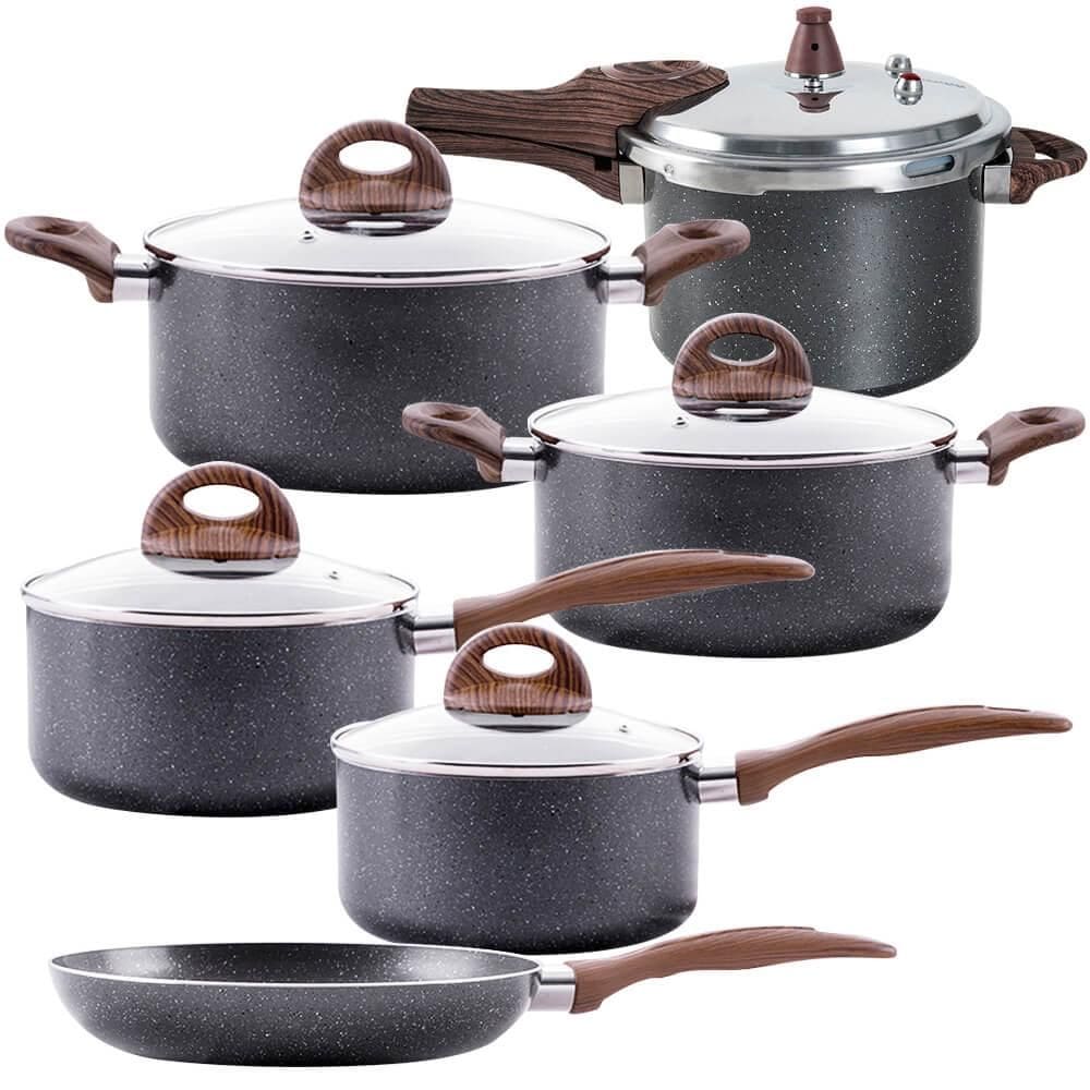 Jogo de Panelas de Indução Com Panela de Pressão Ceramic Life Granito 6 Peças - Brinox