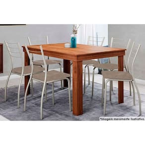 Sala de Jantar Completa 1543 c/ Tampo Madeirado 136x80cm e 6 Cadeiras 1700 Cromado/Suede Conhaque - Carraro