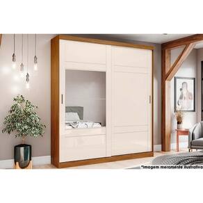 Guarda Roupa 2 Portas de Correr e 3 Gavetas c/ Espelho Verg Nature/Off White - Henn