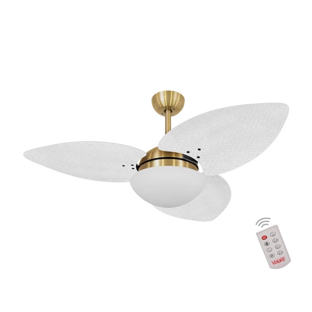 Ventilador de Teto Dormamu Dourado 3 Pás Palmae Branco 127V com Controle