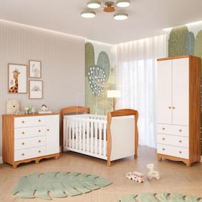 Quarto Bebê Completo Berço Americano Marquesa 3 em 1 Guarda Roupas 2 Portas Cômoda Junior 100% MDF